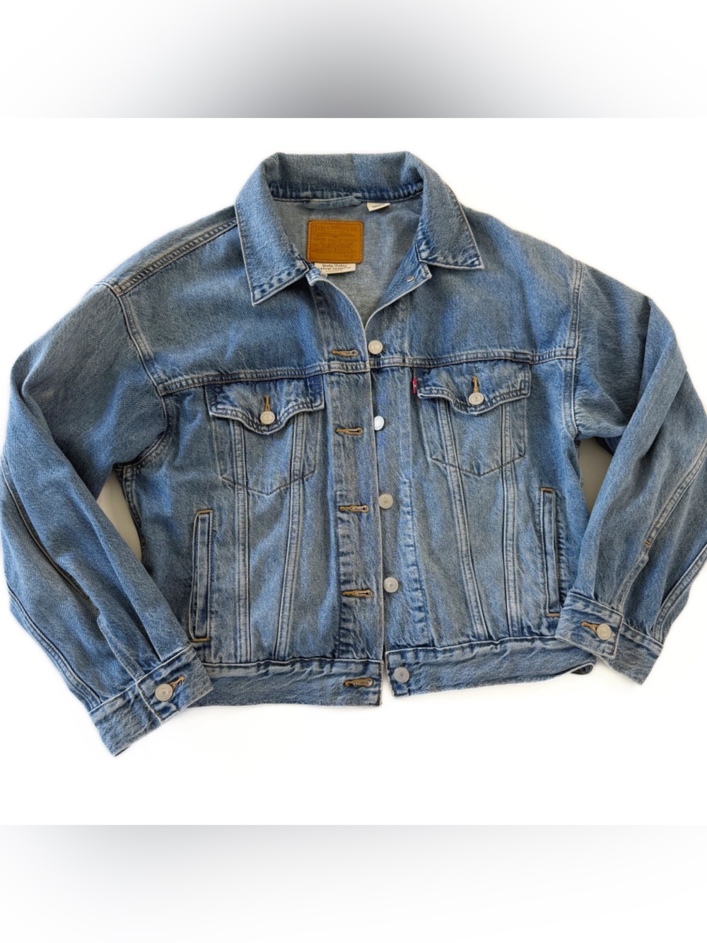 Levi’s Premium Jacket Womens Small 90s Trucker Oversized Soft Denim - Picture 4 of 11